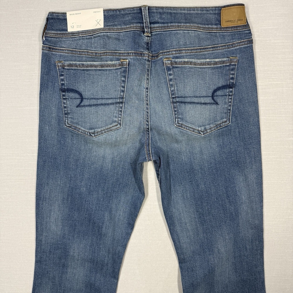 American Eagle Kick Boot Jeans Women 12 Stretch‎ Vintage Distressed Look - Picture 10 of 16